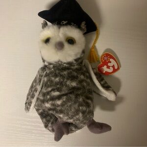 Ty Smart Graduation Owl Plush in Gray and White